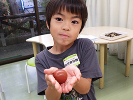 色付けした後、光らせる作業をし、赤色に光る自慢のドロ団子ができました。